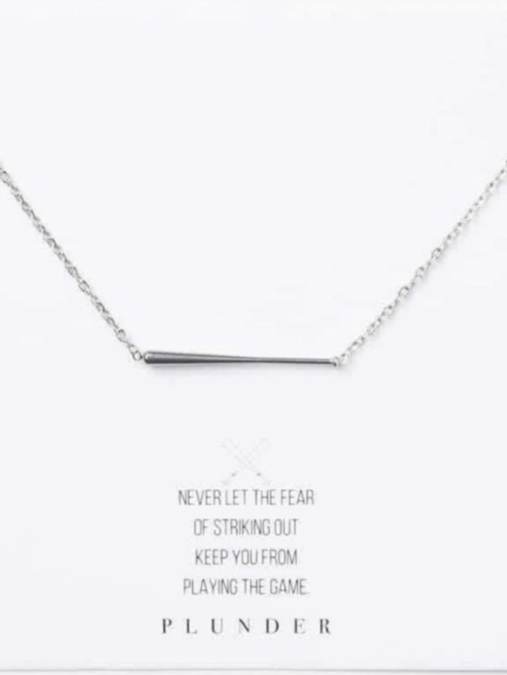 Plunder Silver Plated Minimalist Necklace. Baseball Bat.